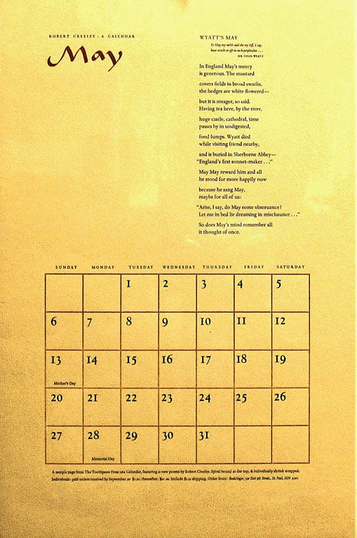 Item #2008] Robert Creeley: A Calendar: May. Robert Creeley