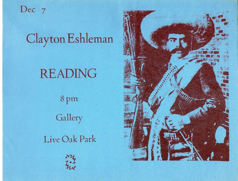 Item #2046] Reading Announcement. Clayton Eshleman