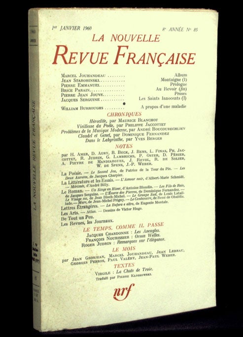 [Item #2189] La Nouvelle Revue Francaise, No. 85, January 1960. William S. Burroughs.