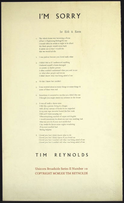 I'm Sorry | Tim Reynolds | First Printing