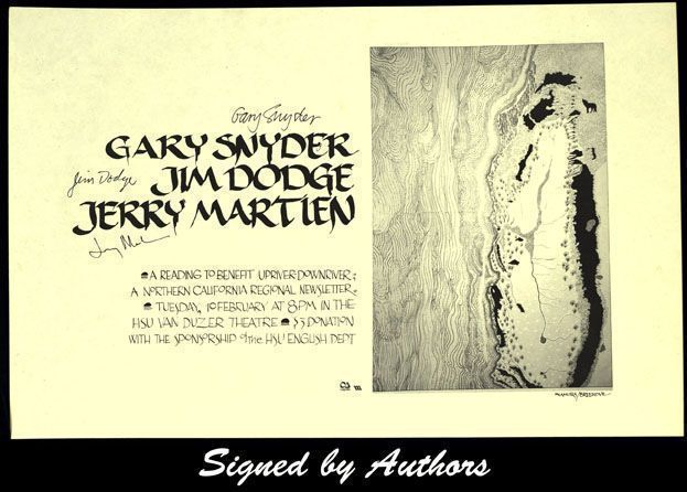 [Item #2405] Broadside Announcement of Poetry Reading. Gary Snyder, Jim Dodge, Jerry Martien.