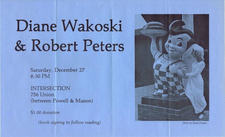 Item #2442] Broadside Announcement of Reading. Diane Wakoski, Robert Peters