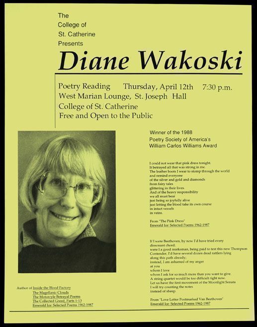 [Item #2448] Broadside Announcement of Poetry Reading. Diane Wakoski.
