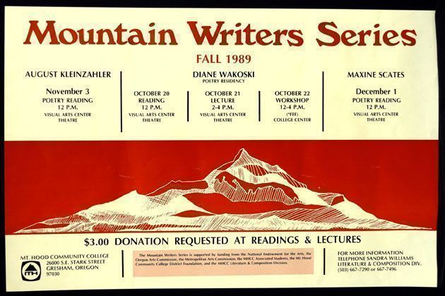 Item #2454] Broadside Announcement for Mountain Writers Series, Mt. Hood Community College,...