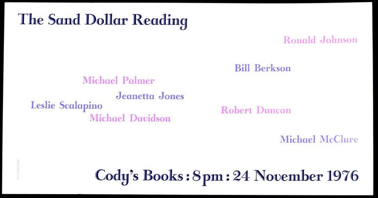 Item #2590] Broadside-poster announcing "The Sand Dollar Reading" Robert Duncan, Michael McClure