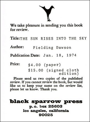 The Sun Rises Into The Sky And Other Stories: 1952-1966 w/Black Sparrow Press Review Slip