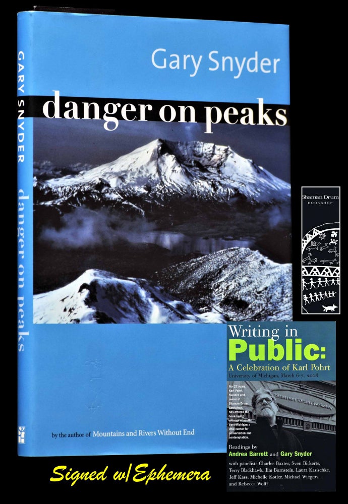 [Item #2968] Danger on Peaks with: Postcard-Flyer for a Celebration of Karl Pohrt. Gary Snyder.