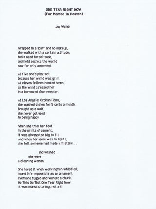 Four Broadsides: (1) "The All American Girl"; (2) "One Tear Right Now (For Monroe in Heaven)" (3 copies)