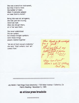 Four Broadsides: (1) "The All American Girl"; (2) "One Tear Right Now (For Monroe in Heaven)" (3 copies)