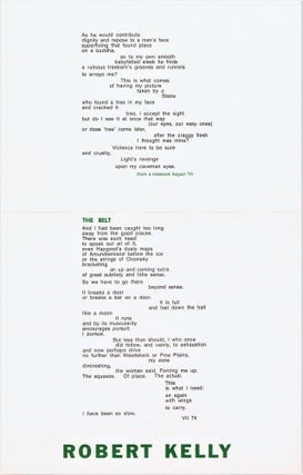 Broadside ("From a Notebook August 74," "The Belt")