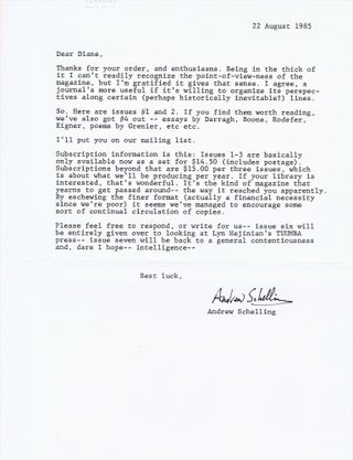 Jimmy & Lucy's House of "K" No. 3 (January 1985) with: Signed Letter from Editor Andrew Schelling to Poet Diane Wakoski