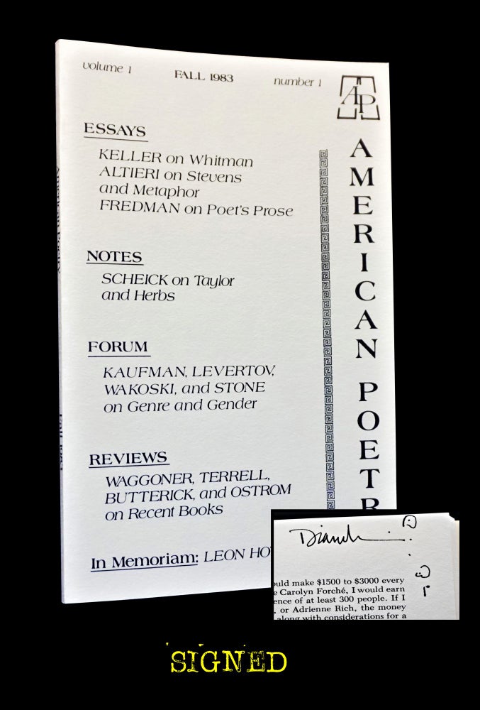 [Item #3437] American Poetry Vol. 1 No. 1 (Fall 1983). Lee Bartlett, Peter White, George F. Butterick, Laszlo Gefin, Leon Howard, Denise Levertov, Diane Wakoski.