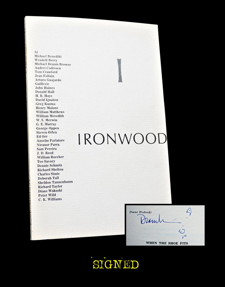 [Item #3492] Ironwood 1 (Spring 1972). Michael Cuddihy, Wendell Berry, Scott Chisolm, Andrei Codrescu, Donald Hall, David Ignatow, W. S. Merwin, Diane Wakoski.