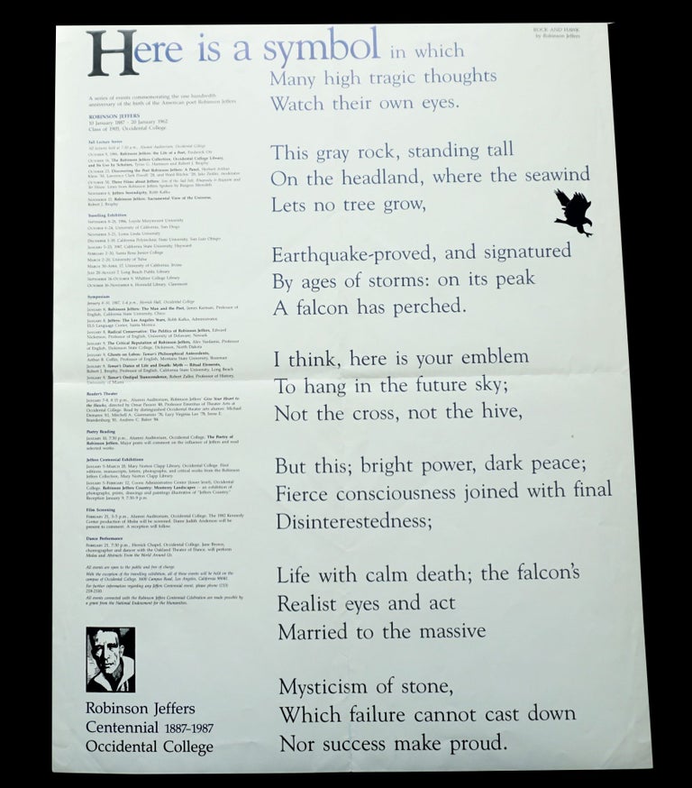 [Item #3519] Poster for Robinson Jeffers Centennial at Occidental College. Robinson Jeffers.