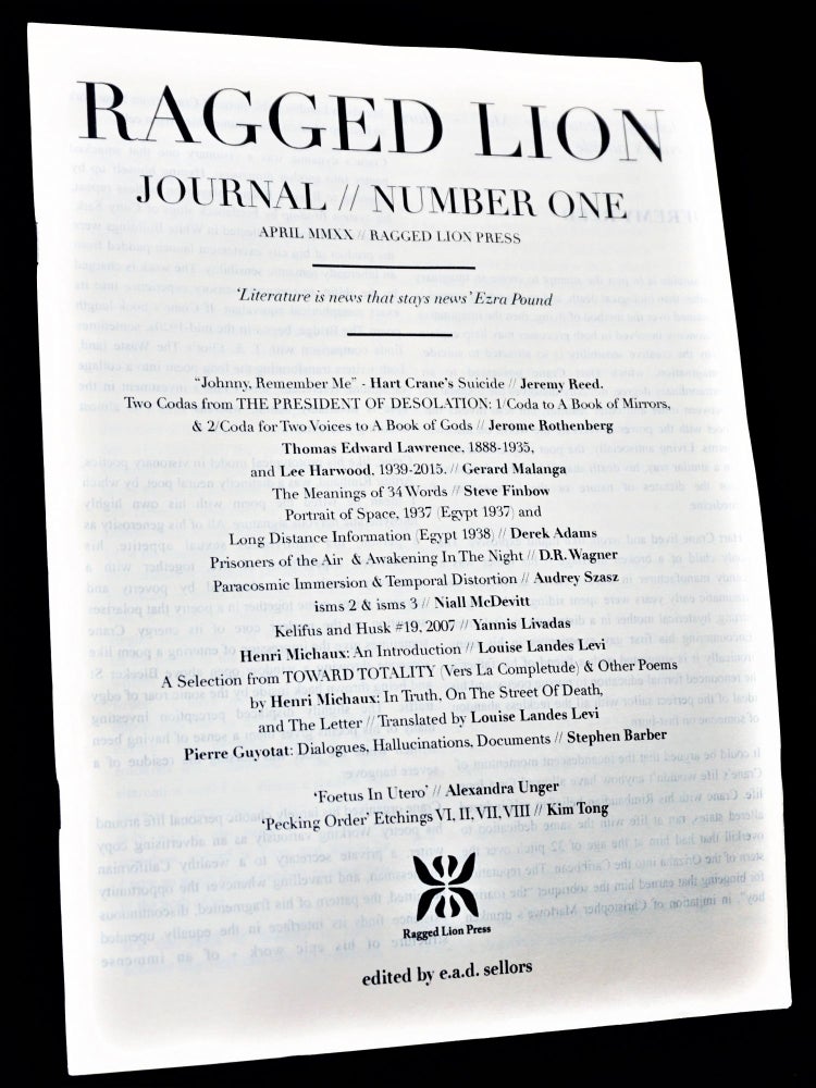 Item #3698] Ragged Lion Journal Number One (April 2020). E. A. D. Sellors, Lee Harwood, T. E....