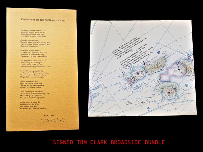 [Item #3869] Two Broadsides: "Somewhere in the West- A Riddle" with: Untitled ("I drift, out of reach..."). Tom Clark.