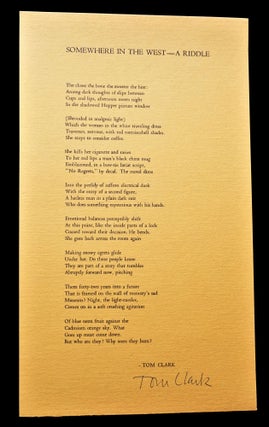 Two Broadsides: "Somewhere in the West- A Riddle" with: Untitled ("I drift, out of reach...")