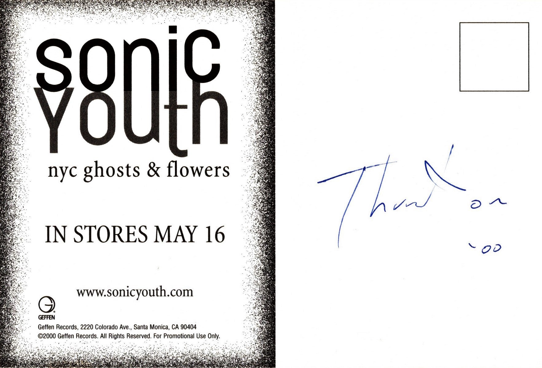 Sonic Youth Ghosts & Flowers LP Record with: Postcard by William S.  Burroughs, Thurston Moore on Third Mind Books