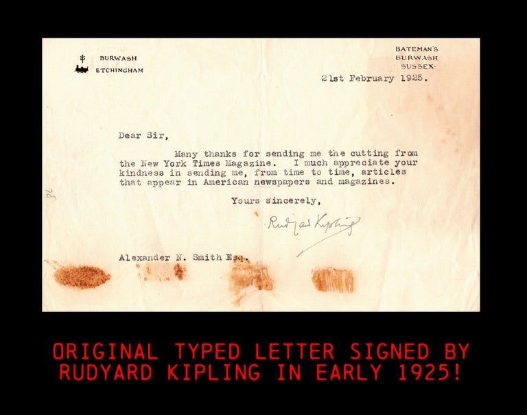 [Item #4471] Typed Letter Signed. Rudyard Kipling.