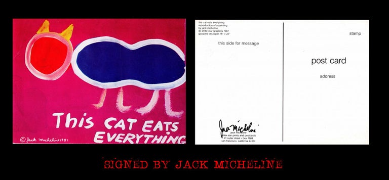 [Item #4902] Postcard: This Cat Eats Everything. Jack Micheline.