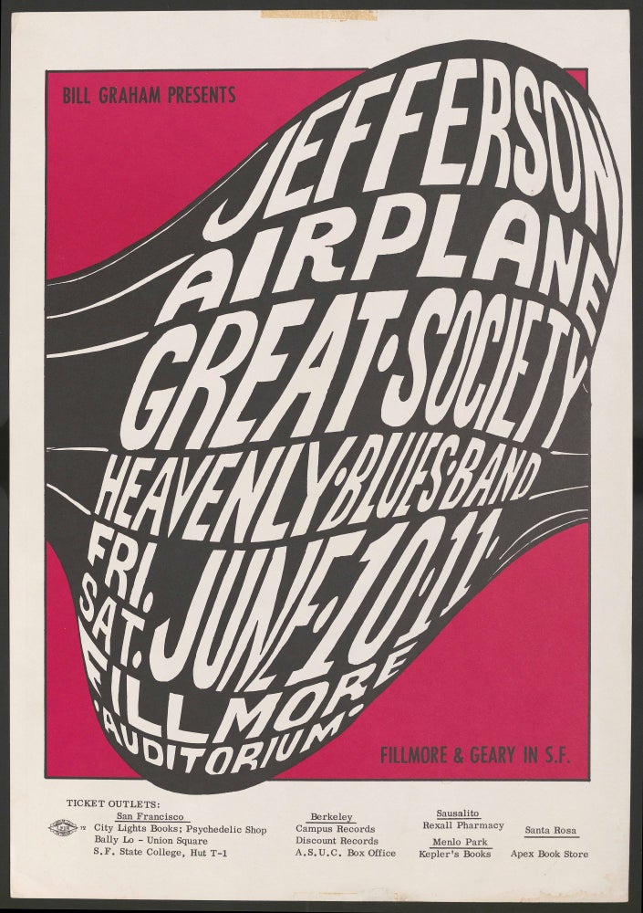 [Item #5026] Original Concert Poster: Jefferson Airplane, Great Society, and the Heavenly Blues Band (June 10-11, 1966). Bill Graham, Jefferson Airplane, Great Society, Heavenly Blues Band, Wes Wilson.