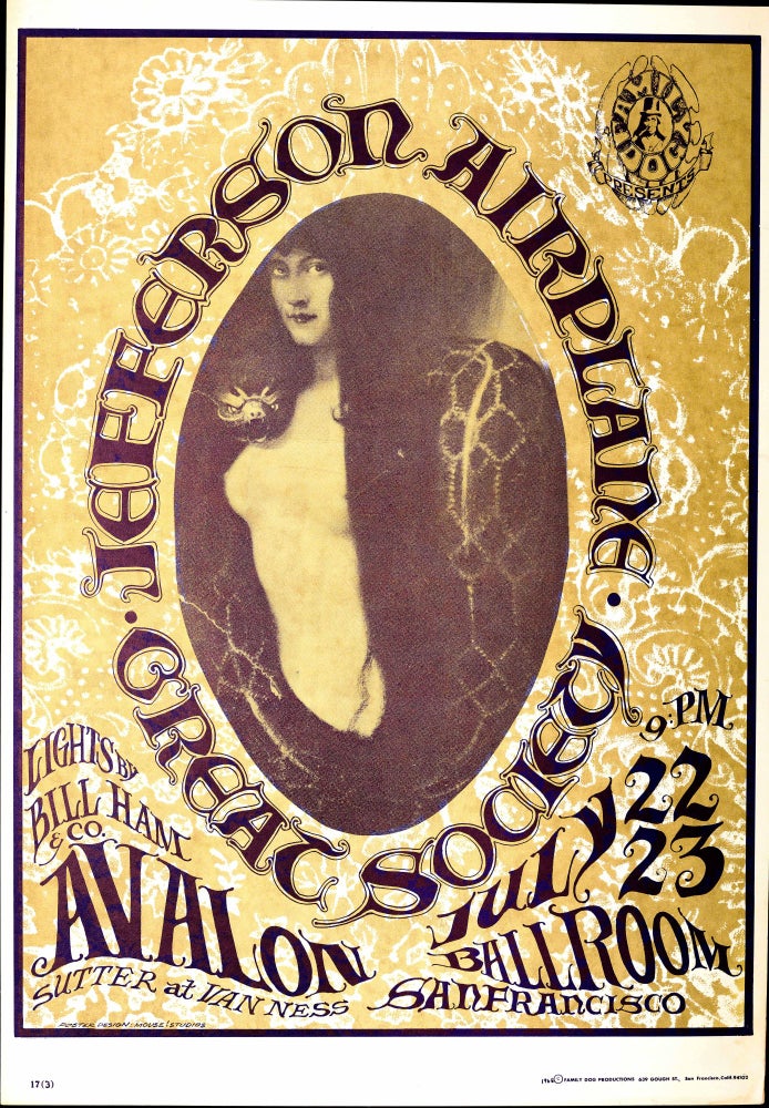 [Item #5167] Original Concert Poster: Jefferson Airplane, Great Society ("Snake Lady," July 22-23, 1966). Jefferson Airplane, Great Society, Bill Ham, Alton Kelley, Stanley Mouse, Franz Stuck.