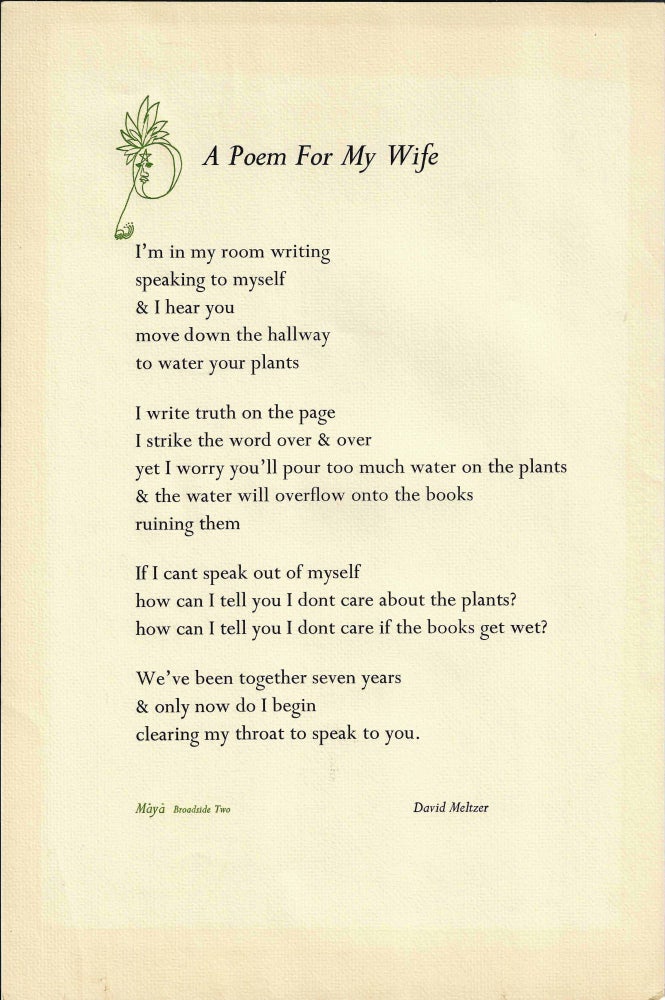 [Item #5185] Broadside: A Poem For My Wife. David Meltzer.