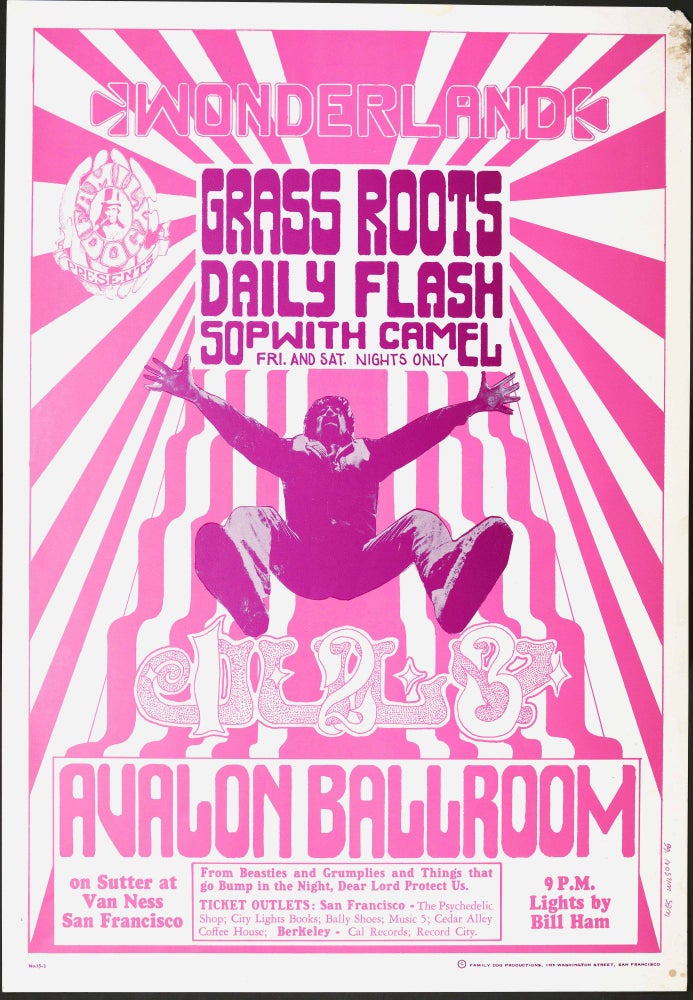[Item #5186] Original Concert Poster: Grass Roots, Daily Flash, Sopwith Camel ("Wonderland," July 1-3, 1966). Grass Roots, Daily Flash, Sopwith Camel, Bill Ham, Wes Wilson.