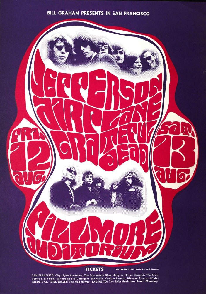 [Item #5246] Original Concert Poster: Jefferson Airplane, Grateful Dead (August 12-13, 1966). Jefferson Airplane, Grateful Dead, Herb Greene, Wes Wilson.