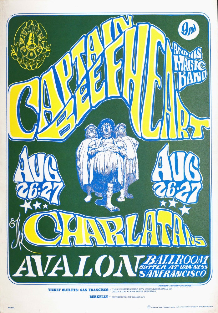 [Item #5266] Original Concert Poster: Captain Beefheart & His Magic Band, Charlatans (August 26-27, 1966). Captain Beefheart, His Magic Band, Charlatans, Alton Kelley, Stanley Mouse.