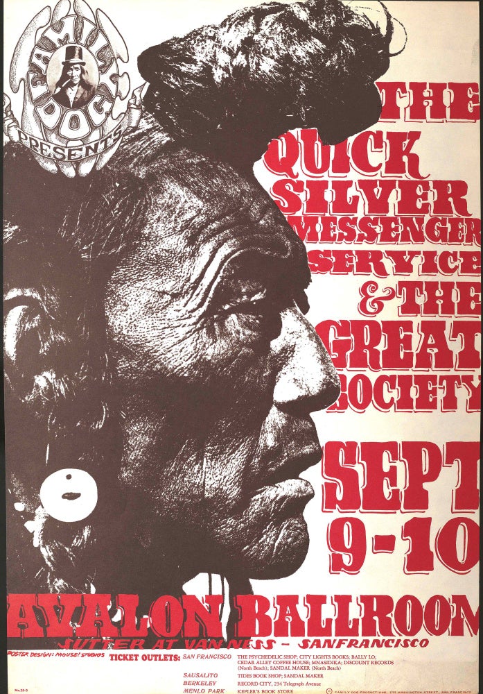 [Item #5267] Original Concert Poster: Quicksilver Messenger Service, Great Society (Sept. 9-10, 1966). Quicksilver Messenger Service, Great Society, Alton Kelley, Stanley Mouse.