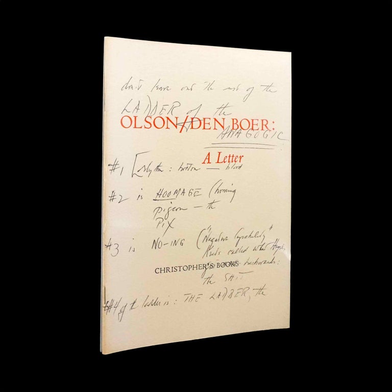 Item #5303] Olson/ Den Boer: A Letter. Charles Olson, James Den Boer