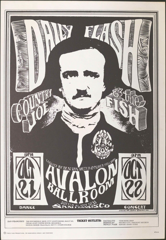 Item #5327] Original Concert Poster: Daily Flash, Country Joe & the Fish ("Edgar Allan Poe,"...