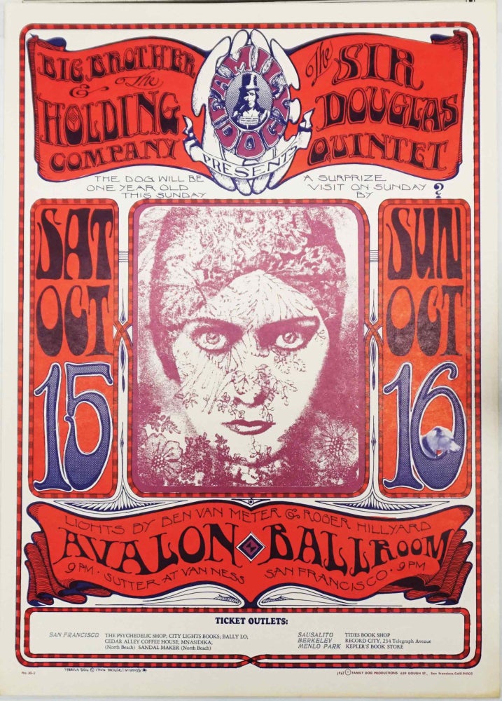 [Item #5346] Original Concert Poster: Big Brother & the Holding Company, Sir Douglas Quintet ("Gloria Swanson," October 15-16, 1966). Big Brother& the Holding Company, Sir Douglas Quintet, Alton Kelley, Stanley Mouse, Edward Steichen.