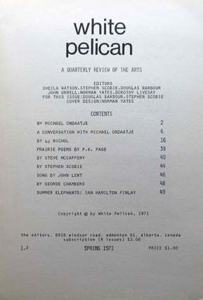 White Pelican: A Quarterly Review of the Arts Vol. 1, No. 2 (Spring 1971)