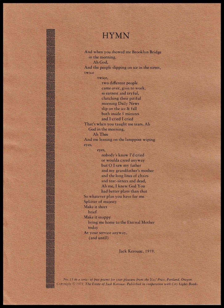 [Item #5445] Broadside: Hymn. Jack Kerouac.