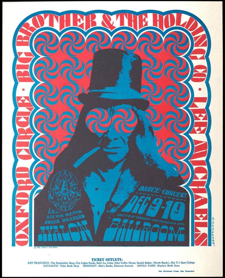 [Item #5446] Original Concert Poster: Big Brother & the Holding Company, Oxford Circle, Lee Michaels (December 9-10, 1966). Big Brother& the Holding Company, Oxford Circle, Lee Michaels, Victor Moscoso, Roger Hillyard, Ben van Meter.
