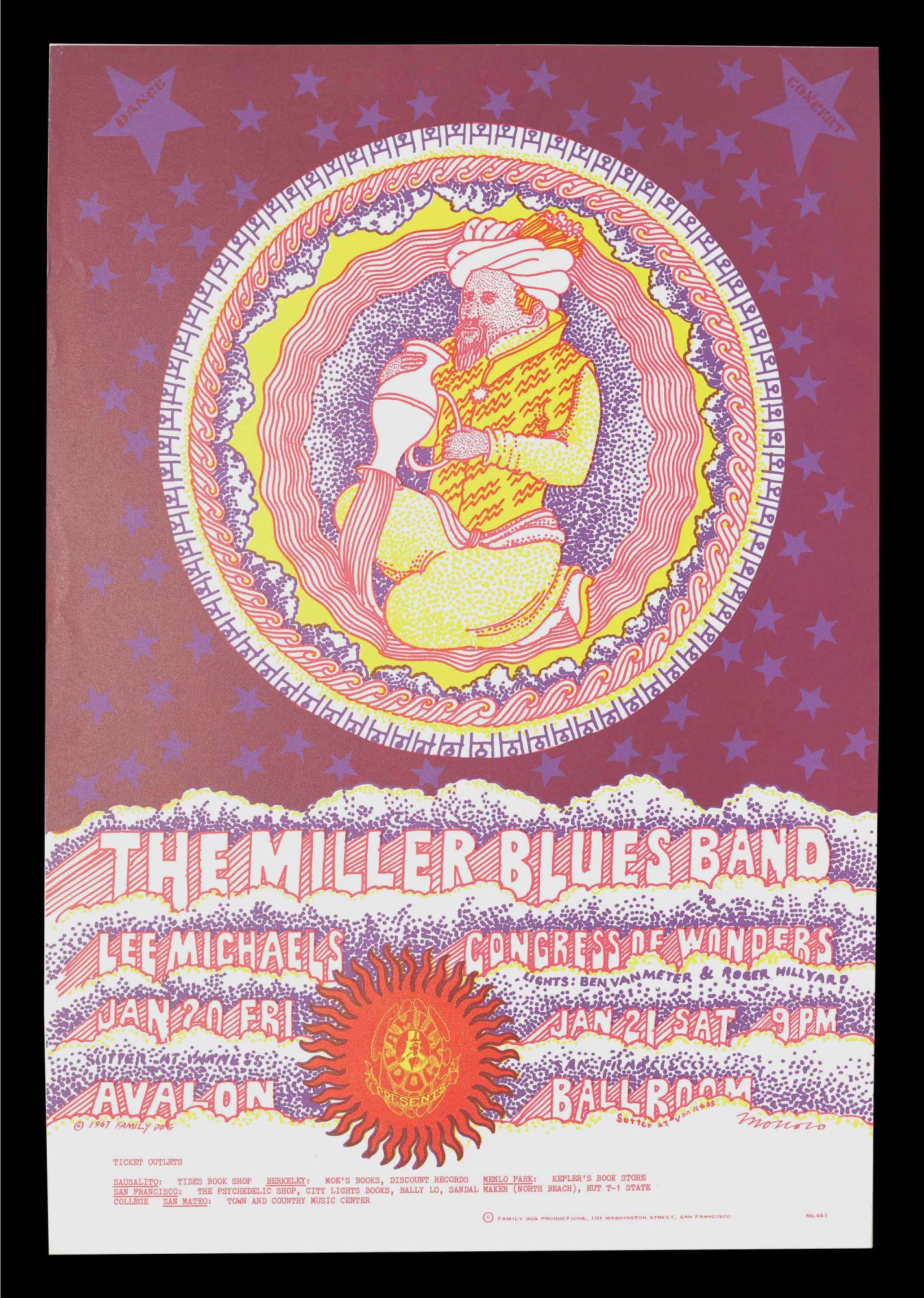 Original Concert Poster: Miller Blues Band, Lee Michaels, Congress of  Wonders January 20-21, 1967 by Miller Blues Band, Lee Michaels, Congress of  
