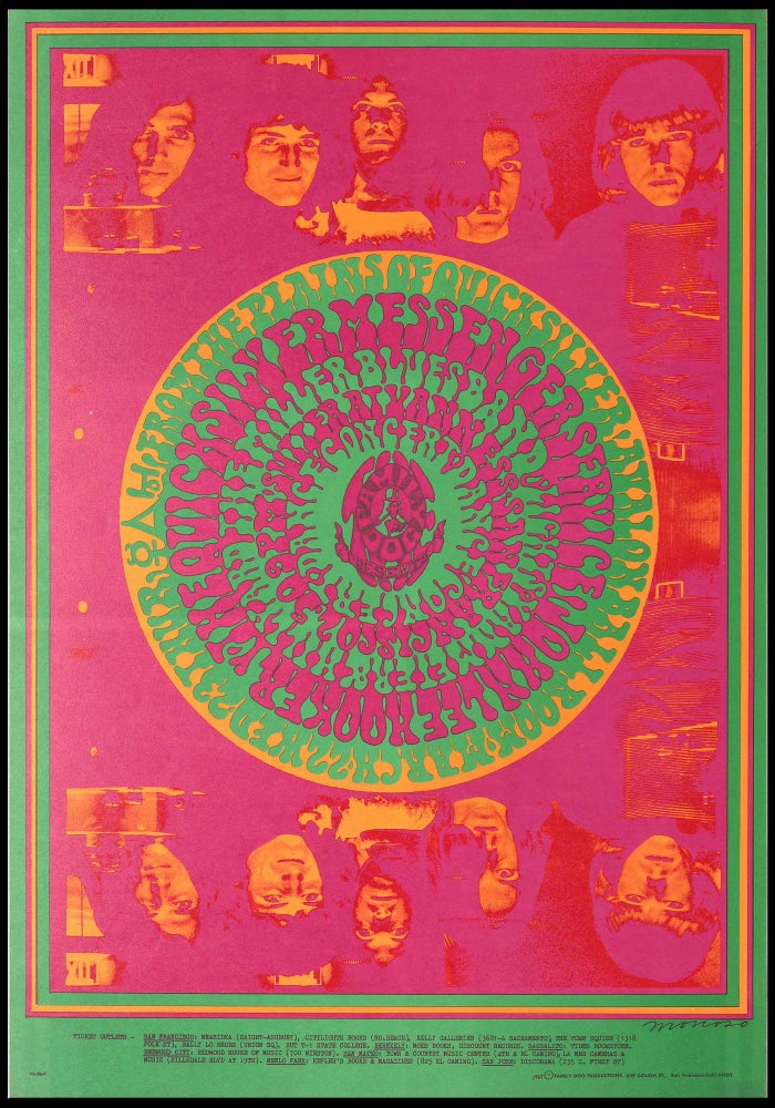 [Item #5627] Original Concert Poster: Quicksilver Messenger Service, John Lee Hooker, Miller Blues Band ("From the Plains of Quicksilver," March 22-23, 1967). Quicksilver Messenger Service, John Lee Hooker, Miller Blues Band, Victor Moscoso, Fred Roth.