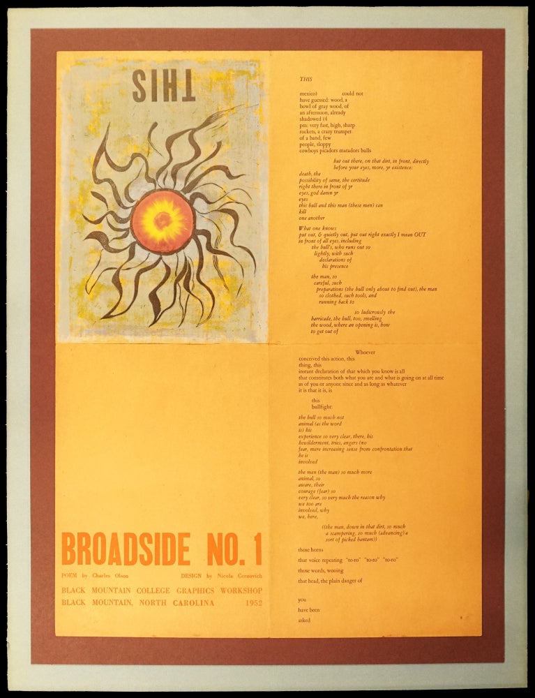 Item #5826] THIS (Black Mountain College Graphics Workshop Broadside No. 1). Charles Olson