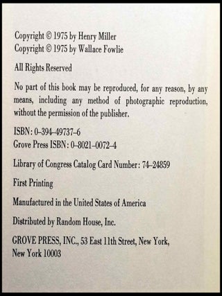 Letters of Henry Miller and Wallace Fowlie (1943-1972)