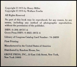 Letters of Henry Miller and Wallace Fowlie (1943-1972)
