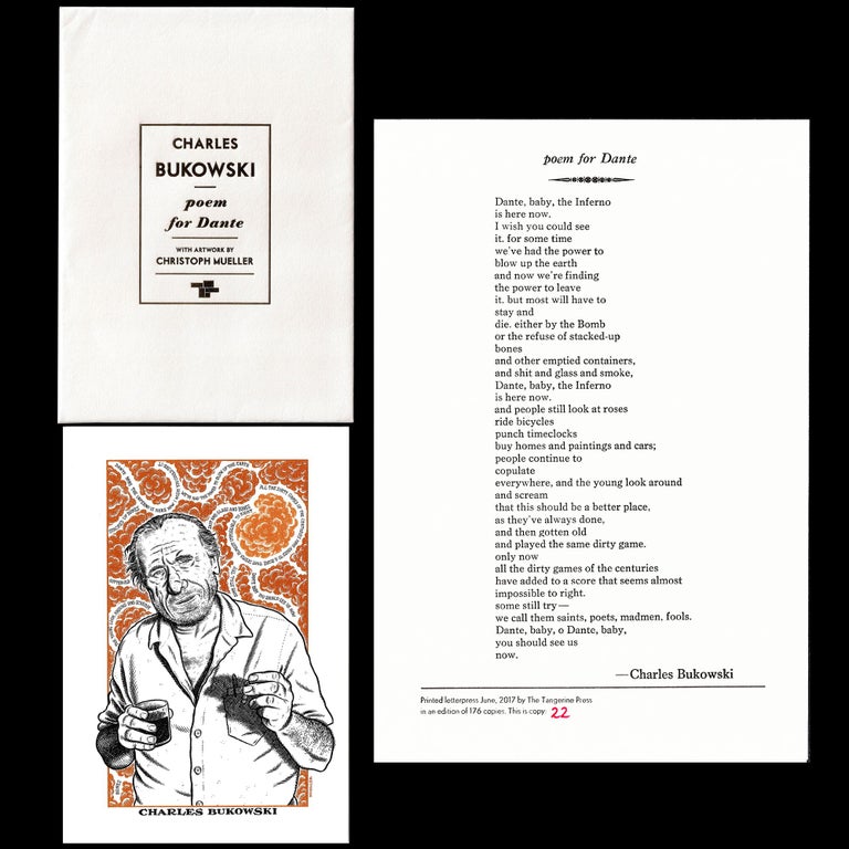 [Item #5880] Broadside: "Poem for Dante" with: Artwork. Charles Bukowski, Christoph Mueller.