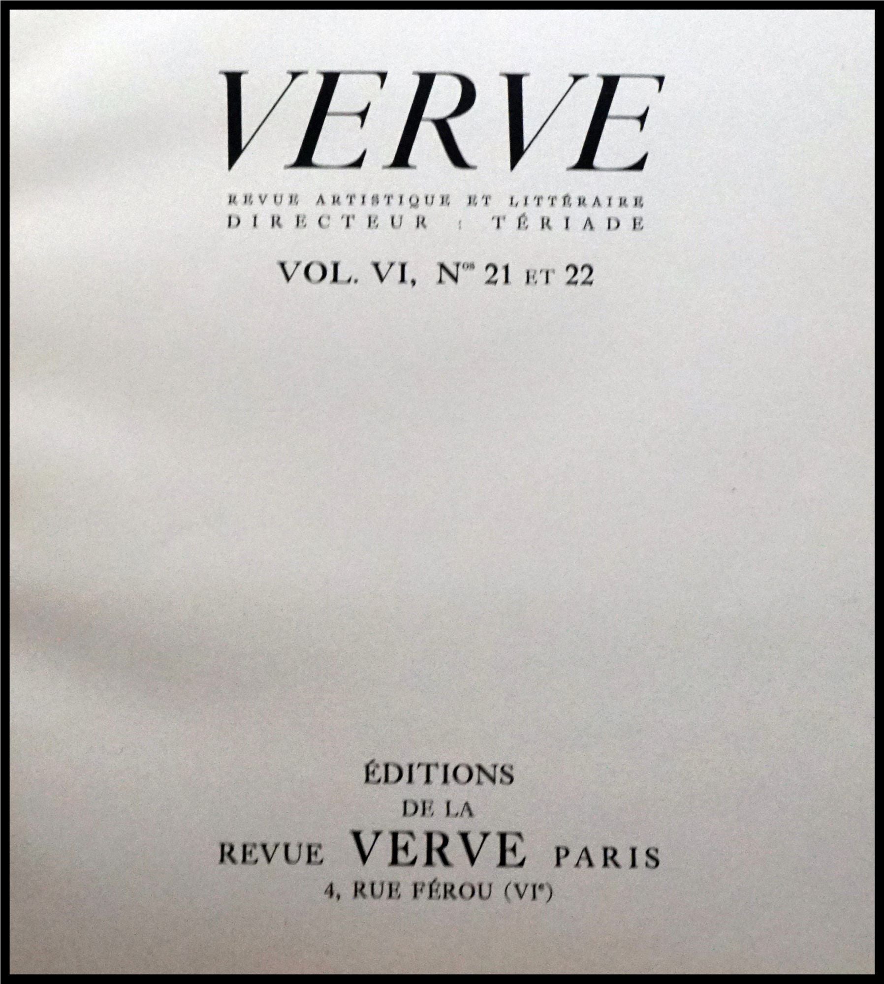 Verve Revue Artistique et Litteraire Vol. VI No.s 21 et 22 1948 by Henri  Matisse on Third Mind Books