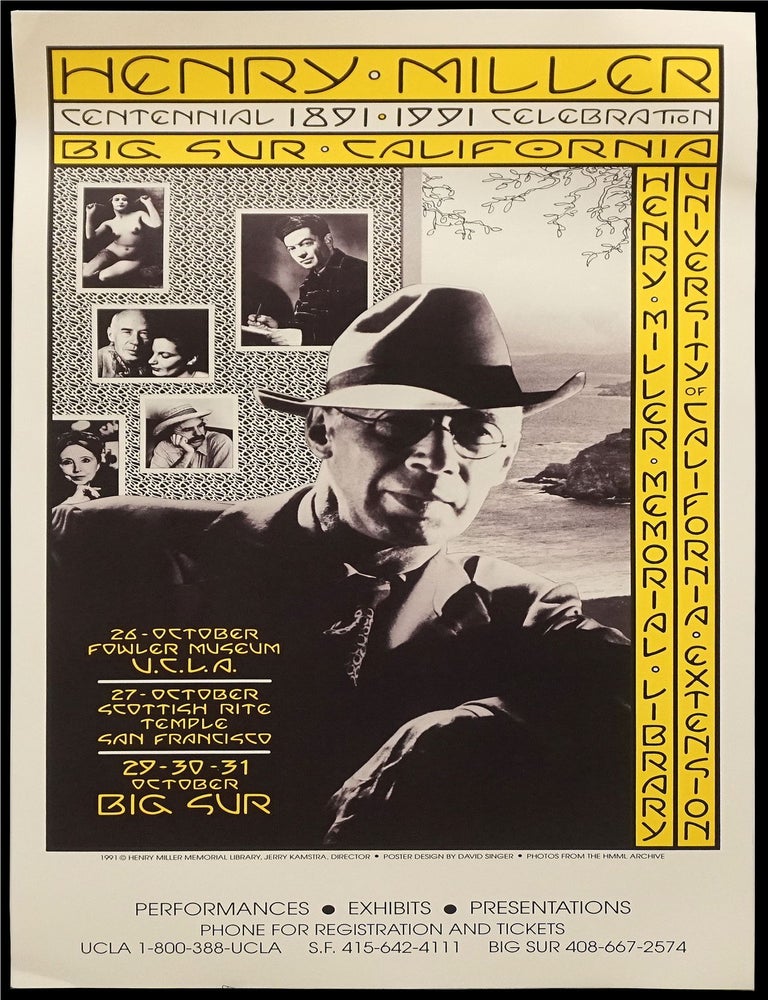 Item #6348] Original Event Poster: Henry Miller Centennial Celebration. Henry Miller Memorial...