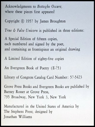 True & False Unicorn: Poems by James Broughton