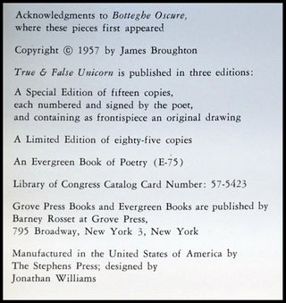 True & False Unicorn: Poems by James Broughton