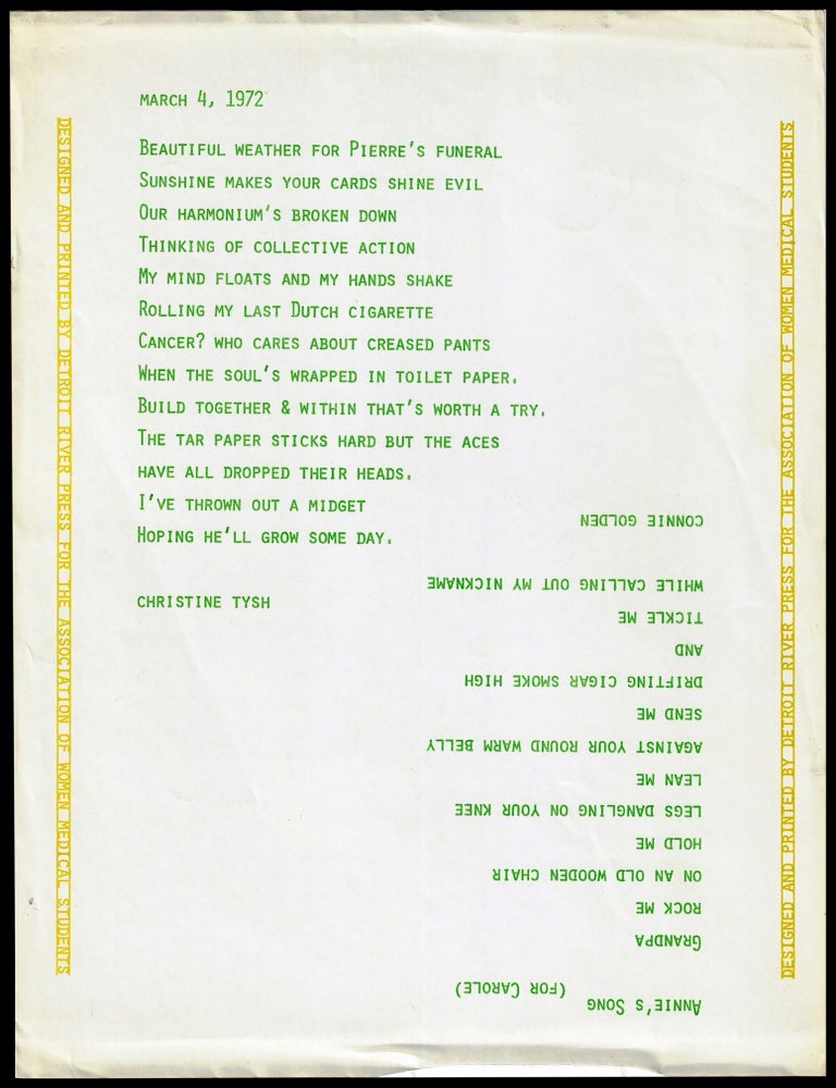 Item #6506] Broadside: "March 4, 1972" & "Annie's Song (for Carole)....