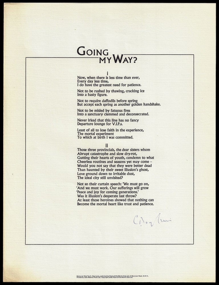 Item #6605] Broadside: "Going My Way?". Cecil Day Lewis