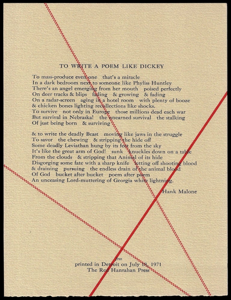 Item #6888] Broadside: "To Write a Poem Like Dickey". Hank Malone